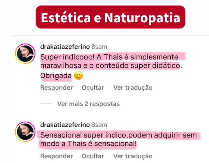 Depoimento de estética e naturopatia
