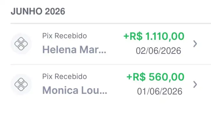 Lista de Pix recebidos