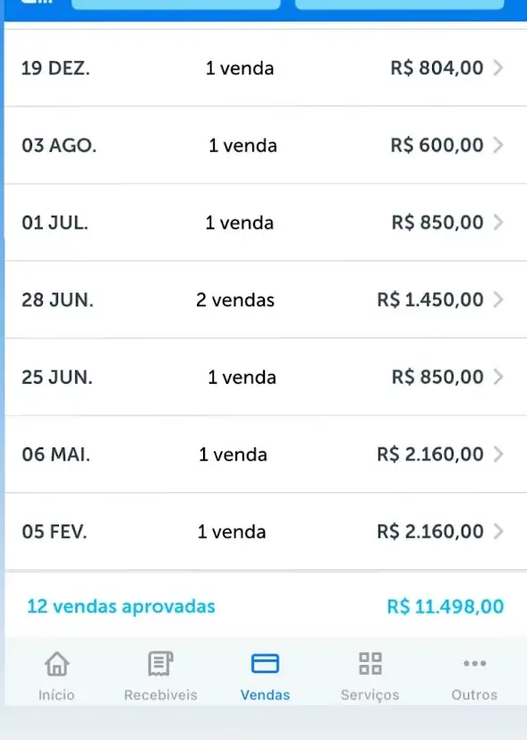 Lista de vendas aprovadas